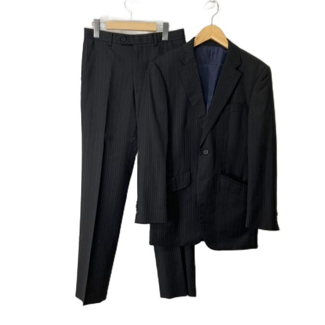 【中古】PAUL SMITH ロロピアーナ セットアップ ジャケット パンツ スーツ ストライプ S ブラック メンズ