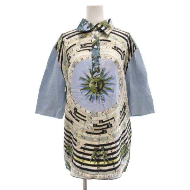 【中古】エルメス マルジェラ期 DIES ET HORE 占星術 太陽 ポロシャツ 絹 シルク ニット切替 総柄 半袖 XL ■GY01