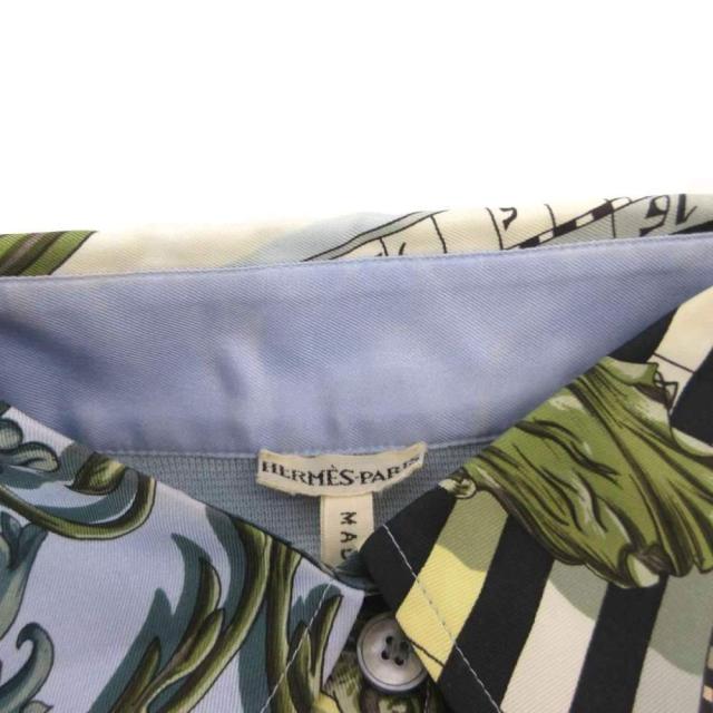 【中古】エルメス マルジェラ期 DIES ET HORE 占星術 太陽 ポロシャツ 絹 シルク ニット切替 総柄 半袖 XL ■GY01_4