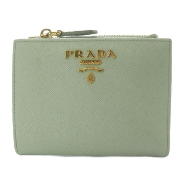 【中古】プラダ SAFFIANO TRIANGOLO ウォレット 財布 二つ折り レザー ミントグリーン 1ML050 /YO34 ■SH ■OH