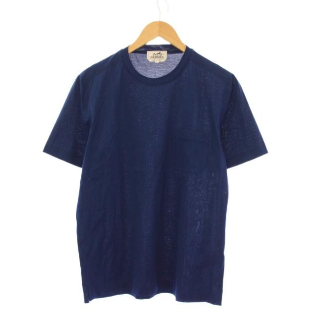 【中古】エルメス HERMES ポケットTシャツ カットソー クルーネック 半袖 S 紺 /KH メンズ