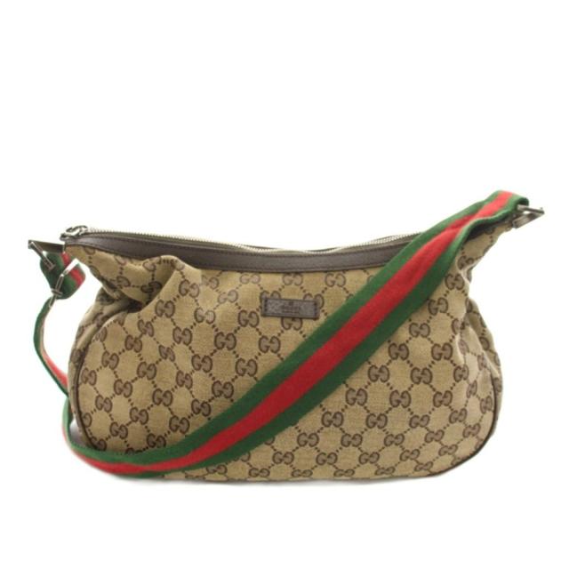 【中古】グッチ GUCCI ショルダーバッグ GGキャンバス シェリーライン 茶 ブラウン 122790 /YT ■OH レディース