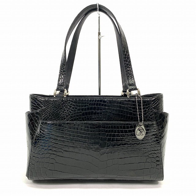 【中古】JRA シャイニークロコダイル ハンドバッグ ワニ レザー 黒 ブラック レディースの通販は 12,936円