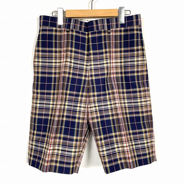 【中古】未使用品 ブラミンク BLAMINK ショートパンツ ボトムス チェック柄 紺 ネイビー 46 S相当 タグ付き メンズ