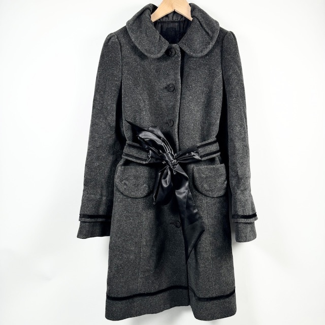 【中古】トゥービーシック TO BE CHIC ロングコート アウター アンゴラ ウール 長袖 リボン ベルト付属 グレー 40 レディース