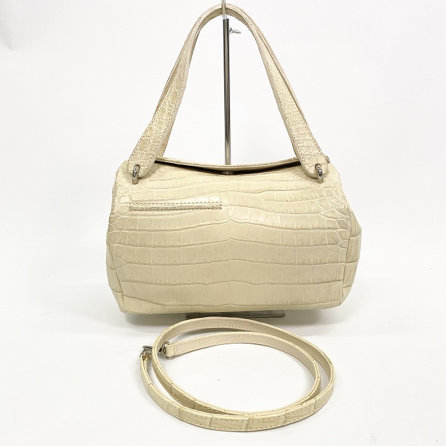 【中古】Diletto 2way マットクロコダイル ハンドバッグ センター取り 肩掛け ワニ レザー アイボリー レディースの通販は 13,706円