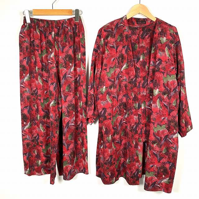 【中古】シセンドウ 詩仙堂 HITOSHI TAMURA  セットアップ 羽織 インナー パンツ 3点セット ちりめん 和柄 赤 レッド レディース