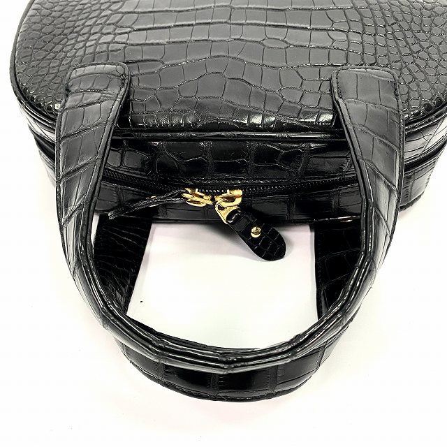 【中古】2WAY マットクロコダイル ハンドバッグ ショルダーバッグ センター取り 斜め掛け ワニ レザー 黒 ブラック レディース 中古】2WAY マットクロコダイル ハンドバッグ ショルダーバッグ
