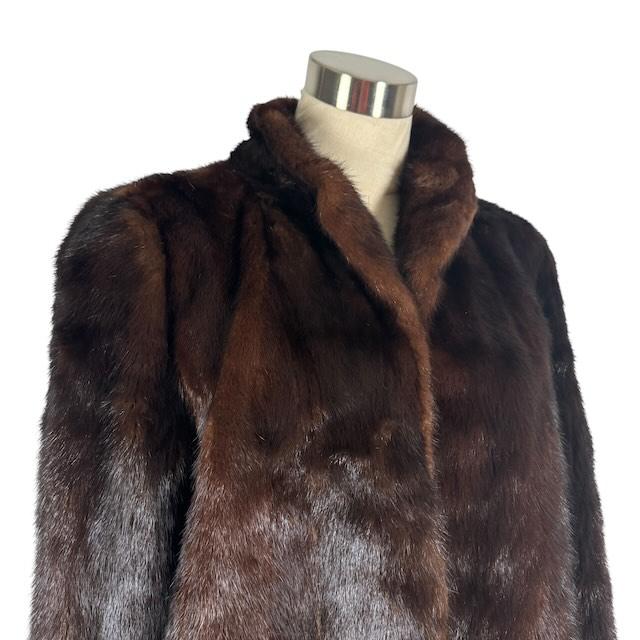 中古】ミンク 毛皮 リアルファー コート セミロング ダークブラウン 11