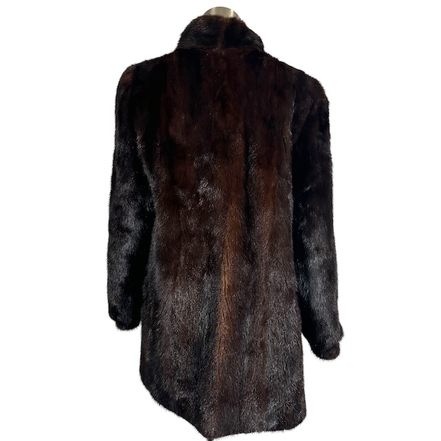 中古】ミンク 毛皮 リアルファー コート セミロング ダークブラウン 11