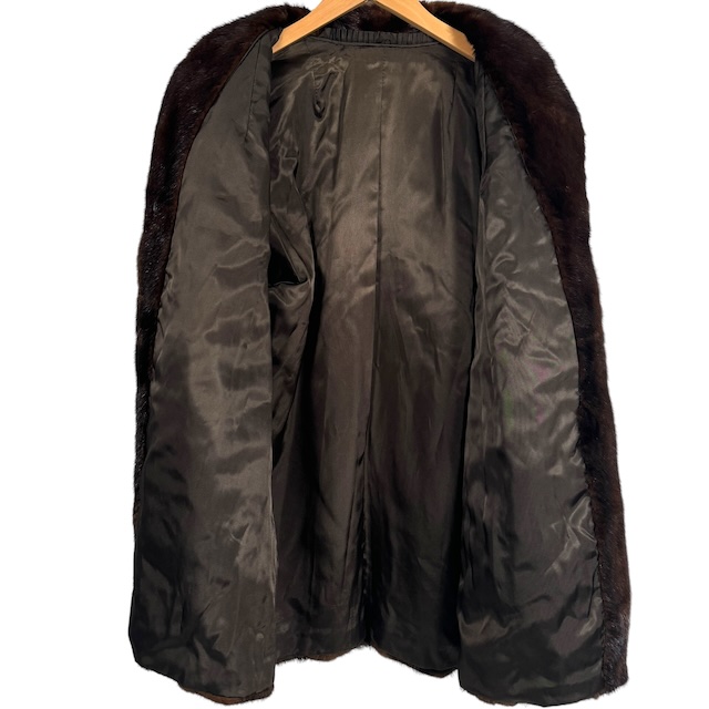 中古】ミンク 毛皮 リアルファー コート セミロング ダークブラウン 11