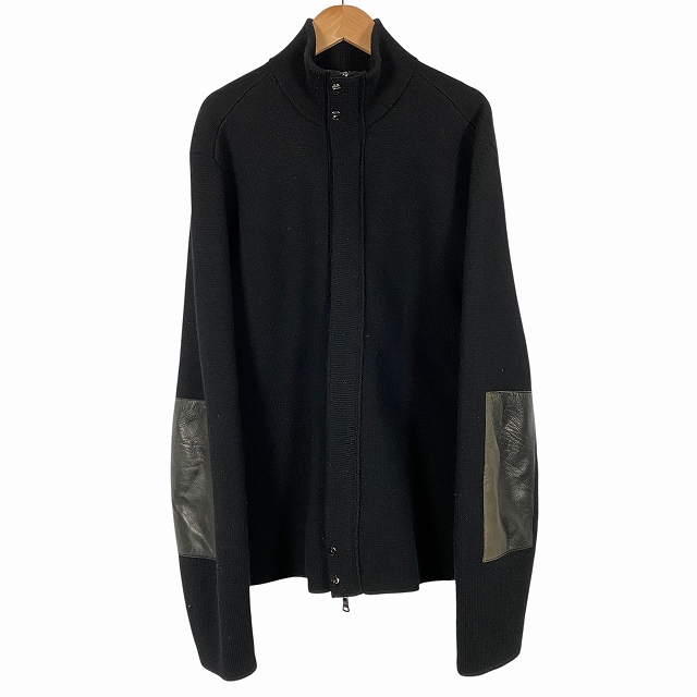 【中古】ポロ バイ ラルフローレン Polo by Ralph Lauren ニットジャケット ウール エルボーパッチ 羊革 ラムレザー ブラック LL メンズの通販は