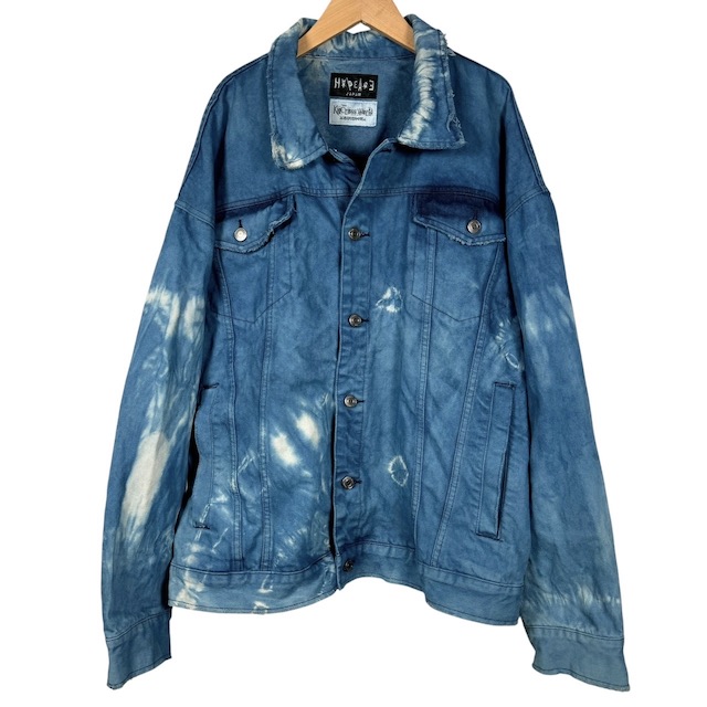 【中古】キンクロスワールド kinCrossWorld デニムジャケット 長袖 ダメージ ブリーチ加工 ブルー 青 メンズの通販は