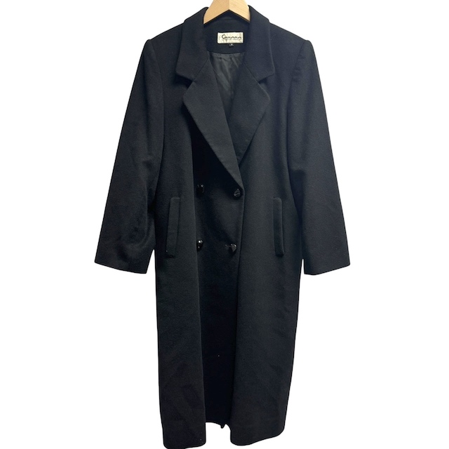 【中古】カシミヤ100% ダブルロングコート アウター 無地 ブラック 黒 9 M相当 レディースの通販は 5,394円