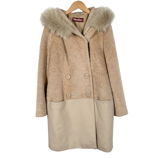 【中古】Max Mara Studio アルパカフーデットコート フォックスファー シャギー ベージュ 38 M相当 レディース