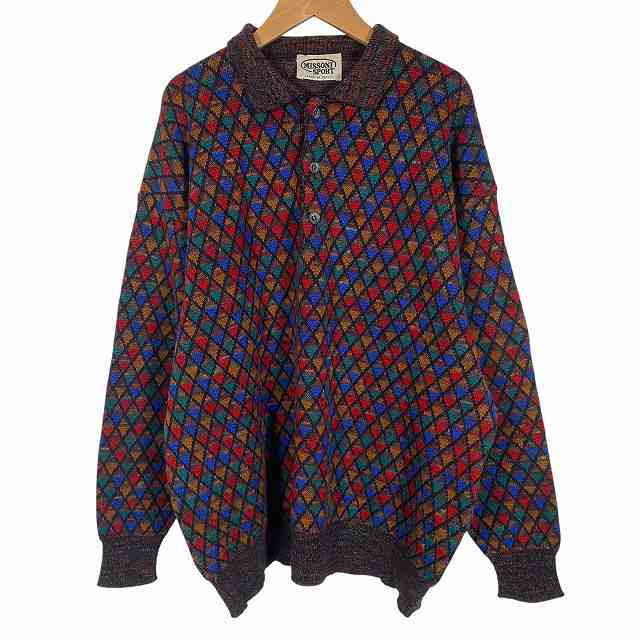 【中古】ミッソーニ スポーツ MISSONI SPORT 襟付きニット 長袖 ウール チェック マルチカラー L メンズの通販は