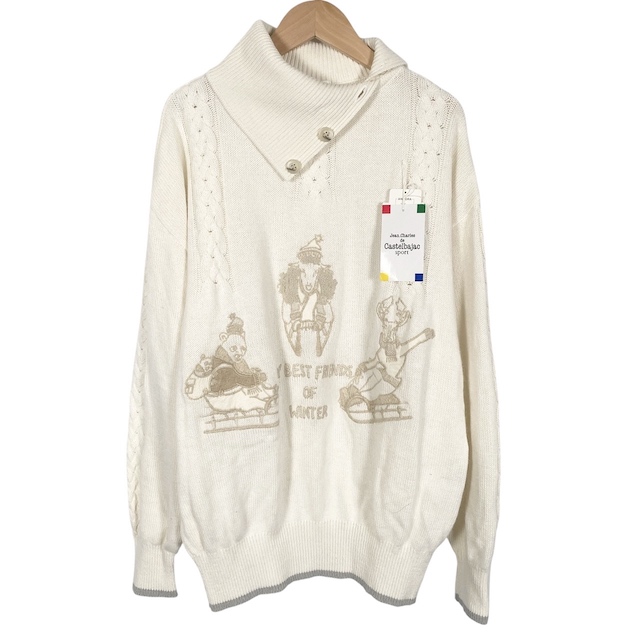 【中古】カステルバジャック CASTELBAJAC タグ付き 長袖ニット セーター 刺繍 ハイネック ウール シルク ホワイト 3 L相当 メンズの通販は 6,800円