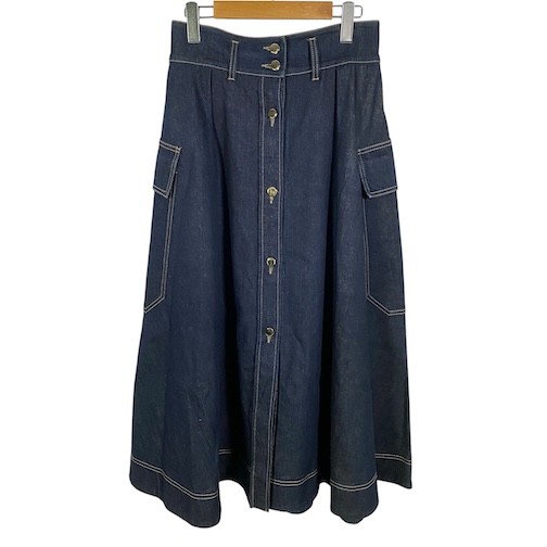 【中古】ニナリッチ NINA RICCI デニムスカート ロング サイドポケット ロゴボタン 青 ブルー 34 S相当 レディースの通販は