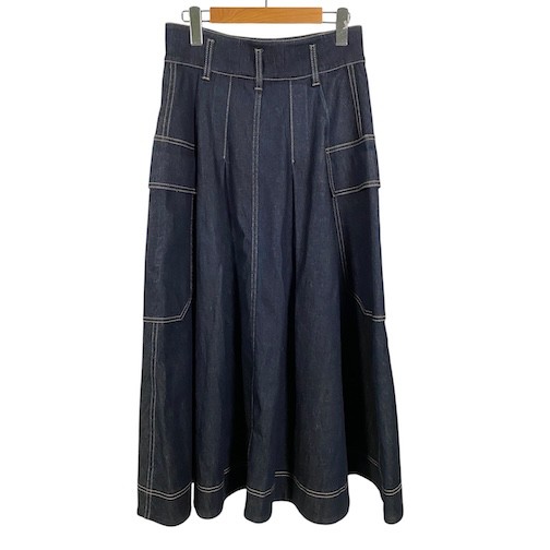 【中古】ニナリッチ NINA RICCI デニムスカート ロング サイドポケット ロゴボタン 青 ブルー 34 S相当 レディースの通販は