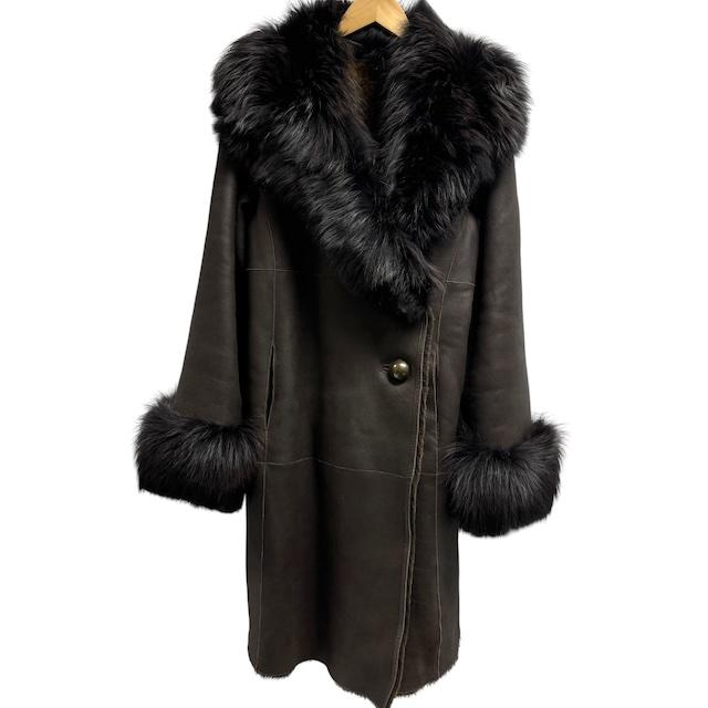 【中古】ソニアリキエル SONIA RYKIEL リアルムートンコート 羊革 フォックスファー 本革 毛皮 ブラウン 40 L相当