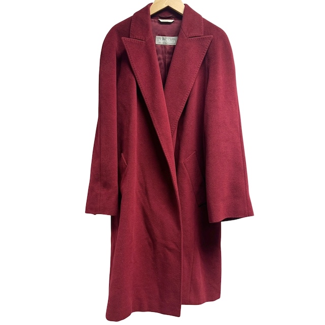 MAX MARA マックスマーラ ロングコート ウール×アンゴラ ベルト付き 肩パット ベージュ系 レディース サイズ48 ※やや虫食い アウター 中古マックスマーラ MAX MARA ロングコート アンゴラ混 ウール 無地