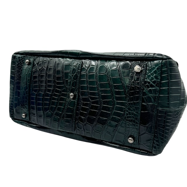 【中古】Maam ELEGANCE  マットクロコ ワニ革 ハンドバッグ トートバッグ グラデーション 緑 グリーン 中古】Maam ELEGANCE マットクロコ ワニ革 ハンドバッグ トートバッグ