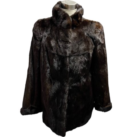 【中古】ミンク MINK 毛皮 コート リアルファー 茶 ブラウン M相当 レディース