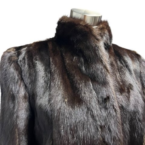 中古】ミンク MINK 毛皮 ロングコート リアルファー ブラウン 11号 L