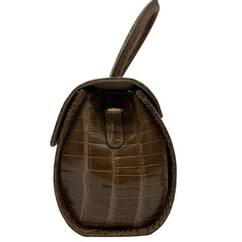 【中古】KRISTAR CROCO シャイニークロコダイル ワニ革 2WAY ハンドバッグ ショルダーバッグ ブラウンベージュ エキゾチックレザー_2