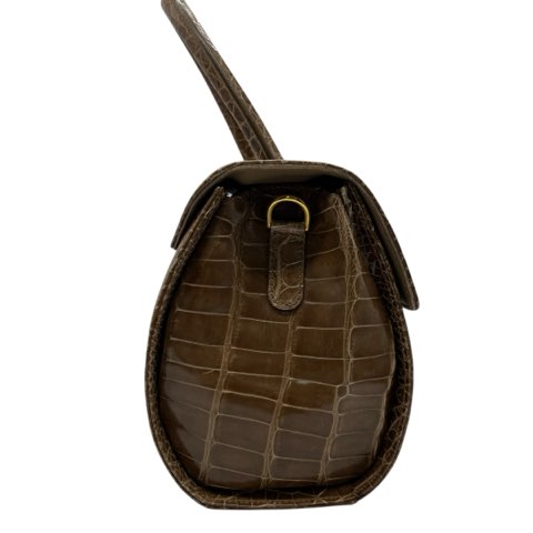 【中古】KRISTAR CROCO シャイニークロコダイル ワニ革 2WAY ハンドバッグ ショルダーバッグ ブラウンベージュ エキゾチックレザー_4