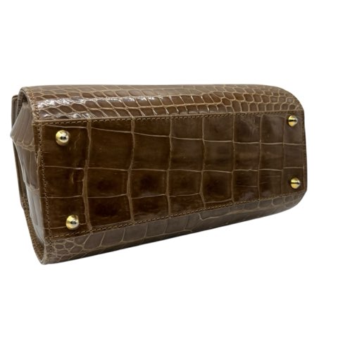 【中古】KRISTAR CROCO シャイニークロコダイル ワニ革 2WAY ハンドバッグ ショルダーバッグ ブラウンベージュ エキゾチックレザー_5