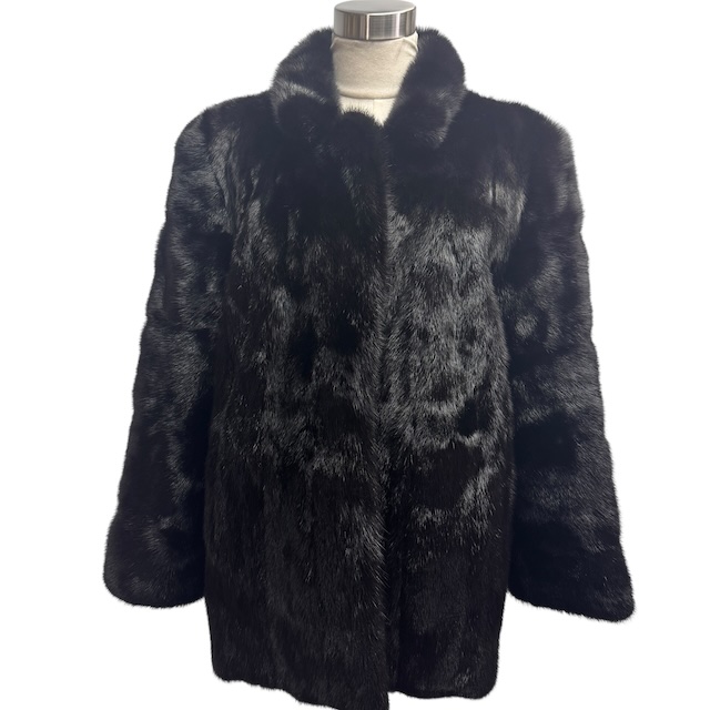 中古】ブラックミンク MINK 毛皮 コート リアルファー 裏地花柄 17号