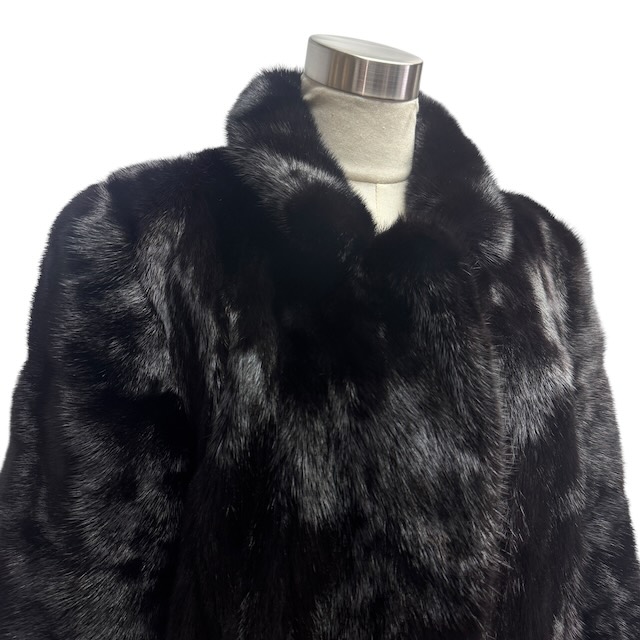 中古】ブラックミンク MINK 毛皮 コート リアルファー 裏地花柄 17号