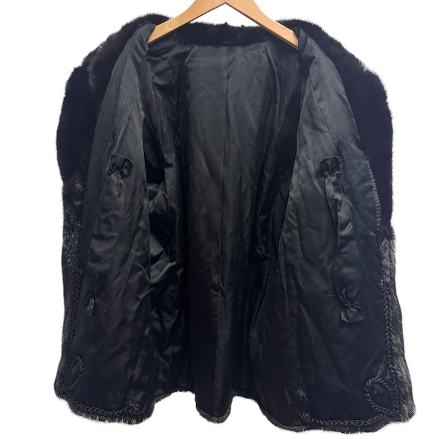 中古】ブラックミンク MINK 毛皮 コート リアルファー 裏地花柄 17号
