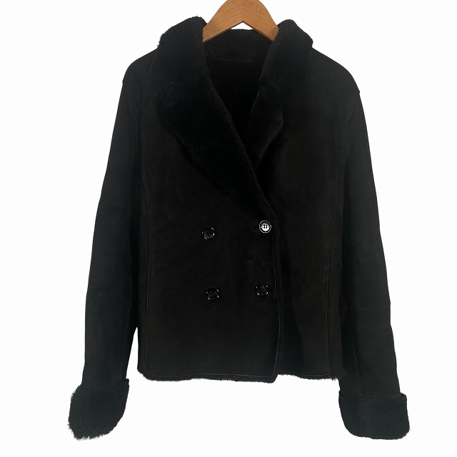 【中古】アナイ ANAYI ムートンジャケット ダブル 長袖 羊革 レザー 黒 ブラック 38 M相当 レディース