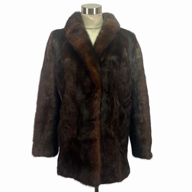 【中古】デミバフミンク コート 毛皮 リアルファー ブラウン 13号 XL相当 レディース