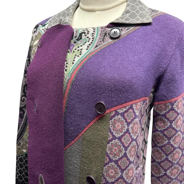 ETRO エトロ ワンピース 44 L 花柄 幾何学 紫 ウール混 イタリア製