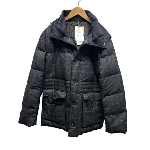 【中古】MIERU CONTEMPORARY タグ付き status ダウンジャケット アウター フード付き  チェック柄 Mサイズ ネイビー メンズ