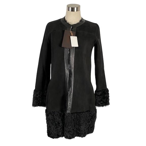 【中古】未使用品 カールドノヒュー KARL DONOGHUE ムートンコート リバーシブル レザー リアルファー ブラック S タグ付  レディース