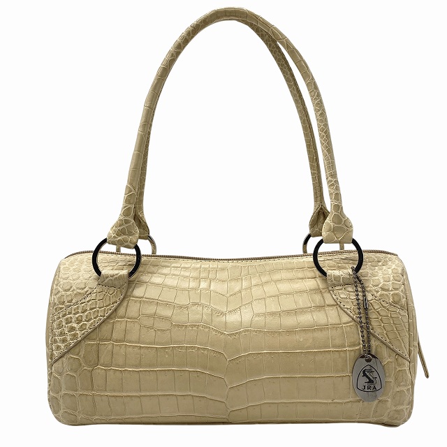 【中古】グレ GRES JRA マットクロコダイル ハンドバッグ センター取り 肩掛け ワニ レザー ベージュ レディース