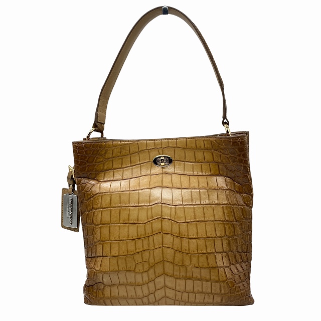 【中古】ペレリールッソ PELLEY LUSSO マットクロコダイル ワンショルダーバッグ センター取り ワニ レザー ブラウン レディース