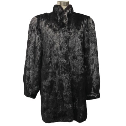 【中古】ミンク MINK 毛皮 ロングコート アウター リアルファー ブラック 11号 Lサイズ相当 レディース