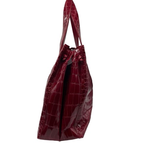 【中古】JRA DAWN シャイニークロコダイル リアルレザー ワニ革 キャンディカラー ハンドバッグ レッド レディース_2