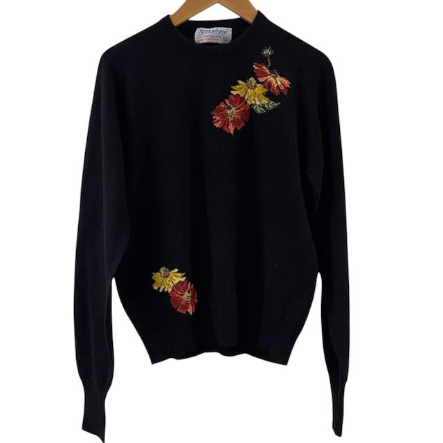 【中古】バランタイン BALLANTYNE ピュアカシミヤ100% ニット セーター 花柄 ブラック 黒 38 M相当 レディース