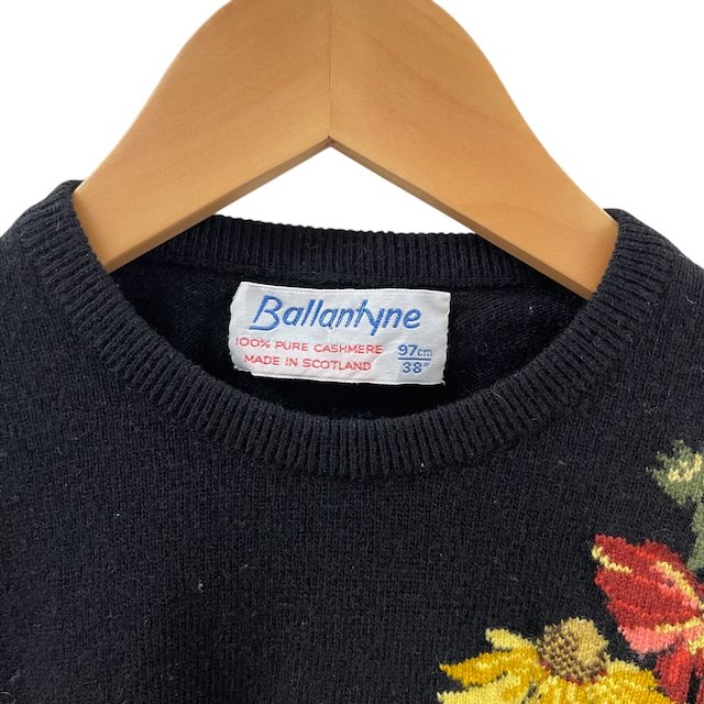 【中古】バランタイン BALLANTYNE ピュアカシミヤ100% ニット セーター 花柄 ブラック 黒 38 M相当 レディース_5
