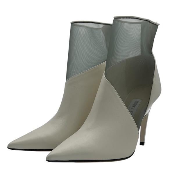 【中古】ジミーチュウ JIMMY CHOO Sioux100 アンクルブーツ クリアヒール レザー メッシュ 23cm相当 ホワイト