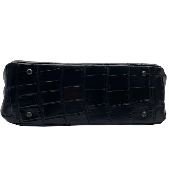 【中古】シャイニークロコダイル ワニ革 ハンドバッグ トートバッグ エキゾチックレザー ブラック 黒 レディース_5
