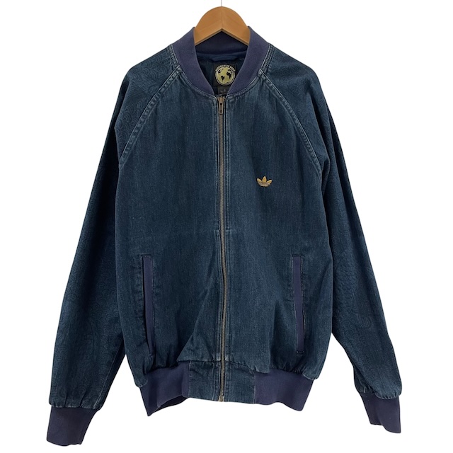 【中古】アディダス adidas 鯉柄 デニムジャケット MA-1 アウター 刺繍 ロゴ ブルー 0 XS〜S相当 メンズ