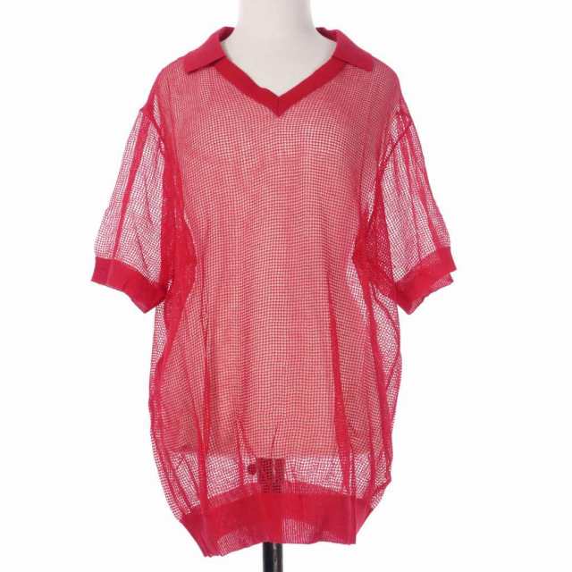 【中古】未使用品 メゾンマルジェラ Maison Margiela 21SS メッシュ ポロシャツ カットソー 半袖 L レッド 赤の通販は
