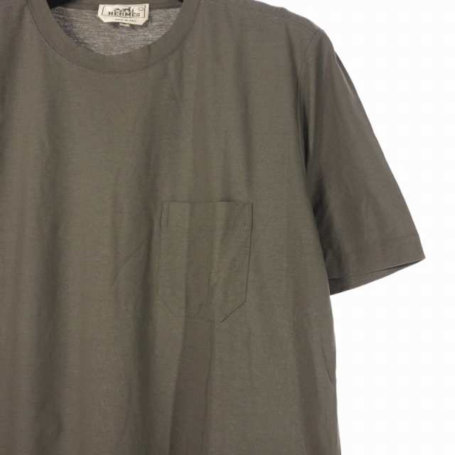 中古】エルメス HERMES Tシャツ カットソー 胸ポケット 丸首 XL カーキ